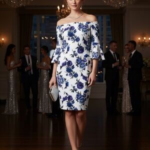 Ricki's Floral Off The Shoulder Midi Dress Blue White Size 10